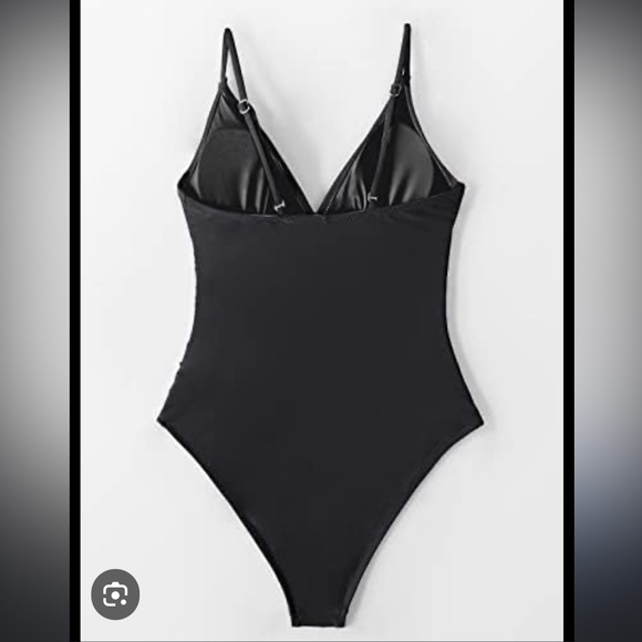 Women's Shirring Design V-Neck Low Back One Piece Swimsuit - Picture 2 of 3